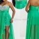 Custom Plus Size HOT Sale Green Sweetheart Chiffon High Low Crystal Bling 2014 Chiffon Short Evening Dress Prom Party Formal Dresses Gown, $95.8 