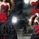 Custom Made Dress Black And Red Wedding Gown Beads Appliques Bow Sash Ruffles A Line Wedding Dress MK 21113, $124.17 