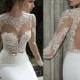 Sexy Illusion Jewel Neck Applique Backless Berta Bridal Long Sleeve Sheath Wedding Dresses Floor-Length Bridal Gowns Open Back Wedding Dress Online with $124.54/Piece on Hjklp88's Store 