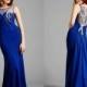 Custom Made 2015 Illusion Neckline Blue Crystal Evening Dresses Hot Sale Sheath Formal Prom Dresses, $96.76 
