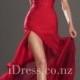 Red Strapless Sweetheart Neck Beaded Slit Ruched Prom Dress