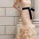 Champagne Organza Mermaid Dropped Bridal Gown with Tiered Flare Skirt