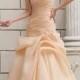 Champagne Organza Strapless Dropped Waist Asymmetrical Ruched Wedding Dress