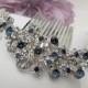 Blue Swarovski Crystal and Pearl Wedding Comb,Wedding Hair Accessories,Vintage Style Flower and Leaf Rhinestone Bridal Hair Comb,Pearl,MARCY