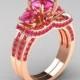 French 14K Rose Gold Three Stone Pink Sapphire Wedding Ring, Engagement Ring Bridal Set R182S-14KRGPS