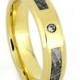 18k Gold Ring with Amazing Meteorite Inlaid, Yellow Gold Engagement Ring or Wedding Band