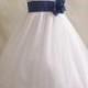 Flower Girl Dress - Ivory Rose Petal Dress with Blue Royal - Wedding, Easter, Junior Bridesmaid, Formal Girl Dress, Recital (FGPT)