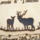 Deer Wedding Cake Topper -Buck and Doe with Mountains, Tree and Old Fence, camo, hunting, rustic pyrography -Personalizable