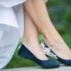 Wedding Flats - Navy Blue Wedding Shoes/Wedding Flats, Satin Flats with Ivory Lace. US Size 10
