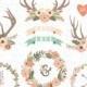 Wedding clip art "WEDDING FLOWER WREATH" Clipart,Floral Antlers,Vintage Flowers Wreath,Flower frames,Wedding Wreath,Wedding invitation Wd092