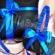 Royal blue and black weddings ring pillow and flower girl basket.
