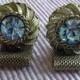REDUCED Vintage Men's Cuff Links WEDDING Jewelry Sky Blue Glass Rhinestone Mesh Band Cuff LINKS Free Shipping