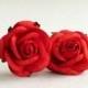 50mm Scarlet Red Paper Roses (2pcs) - Large mulberry paper flowers with wire stems - Great for wedding decoration and bouquet [101]