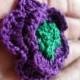 Crochet Suit Boutonniere, 1&1/2 inch Violet and Green Buttonhole Flower
