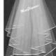 Bridal Veil ,Wedding Veil, 2 tier Finger tip Length 25" 35",Communion Veil, Hen night veil.Satin Ribbon edge with detachable comb & Loops.