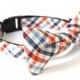 Dog cat bow tie collar Seersucker Plaid Orange Blue, UsagiTeam designer dog collars with bowties