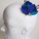 White Birdcage Veil Fascinator - White Birdcage Veil with Blue and Teal Headpiece - Bridal Fascinator - Birdcage Fascinator - Bridal Veil