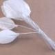 12 Stems Vintage White Milinery Leaves With Wire - Craft Leaf - Wedding Flower Bouquet Picks
