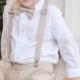 Linen Ring Bearer Outfit, Ring Bearer Bowtie, Suspenders, Newsboy hat and Pants. Wedding Outfit for Ringbearer
