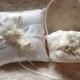 Flower girl basket / ring bearer pillow set - ivory or white / chiffon puff with rhinestones