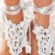 Beach wedding Crochet Barefoot Sandals in white with satin ribbon, Heart pattern, Foot jewelry, Bridal shoes, Lace shoes, Foot accessory