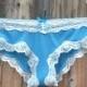 Something Blue BRIDAL Lingerie bling MESH underwear -  Lace Antique white -  Bride in rhinestones on cute bum size Large  -Ships in 24hrs