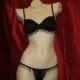 Brides black lingerie with black dangling beads, hand made G-string and hand embellished matching bra
