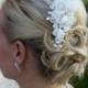 Ivory ribbon rhinestone wedding hair flower comb, wedding hair accessories, wedding flower comb, hair flower comb, ivory hair flower
