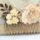 Bridal Hair Comb Wedding Accessories Flower Collage Shabby Country Large Cream Ivory Rose Antique Gold Brass Leaves Bridal Hair Accessories