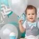 Cake Smash Outfit Baby Boy - Aqua and Grey - Spring Wedding Outfit - First Birthday - Grey Vest Aqua Bow Tie - Ring Bearer - Easter Outfit