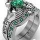 Claddagh Ring - Sterling Silver Emerald CZ Love and Friendship Engagement Ring Set