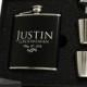 4, Personalized Gifts for Groomsmen, Black Gift Boxed Flask Sets with Shot Glasses and Funnels
