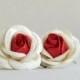 50mm Ivory Roses with Red Centre (2pcs) - Large mulberry paper flowers with wire stems - Great for wedding decoration and bouquet