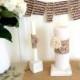 Unity Candle Personalized 7 Piece White Wood Set with Flower and Burlap Mat