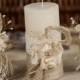 Rustic  Unity candles / Rustic Chic Wedding / with rope, lace, pearl handmade flower