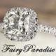 Tiffany Inspired 2 Ct Cushion Cut Halo Engagement / Promise Ring in 925 Silver man made diamond pave band, lab made diamond ( FairyParadise)