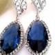 Sapphire Earrings , Blue Wedding Bridal Bridesmaid Jewelry, Navy Earrings,Dangle, Drop, bridal earrings, post earrings,Christmas GIFT