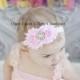 Light Pink Shabby Chic Flower Headband - Easter Pastel Photo Prop Hairbow - Newborn Girl Little Girls Hair Bow - Baby Shower Gift
