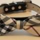 Plaid Burly wood bowtie Dog Bow Tie attached to black leather collar, Chic Dog Bow tie, Wedding Dog Collar