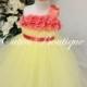 Yellow Tutu Dress With Coral Hydrangea Flower Dress Wedding Dress Birthday Picture Prop Yellow Flower Girl Dress