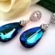 Bermuda Blue swarovski crystal Earrings ,Wedding Earrings Bridal Jewelry Bridesmaid, Dangle Drop  earrings,Holiday Jewelry, Christmas Gift