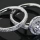 18k White Gold "Halo Bezel" Diamond Engagement Ring And Wedding Ring