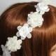 Wedding Headband - Bridal Accessories - Lace Ribbon Bridal Headband - Flowers Headpiece