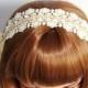 Champagne Color Vintage Style 1920's Bridal Headband - Lace Ribbon Wedding Headband - Gold Chain 1920's Wedding Headpiece