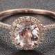 Diamond HALO 7mm Round Morganite Ring .27ct Pave Diamond Ring Claw Prongs 14K Rose Gold Engagement Ring