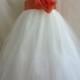 Flower Girl Dress - Ivory Rose Petal Dress with Orange Burnt - Wedding, Easter, Junior Bridesmaid, Formal Girl Dress, Recital (FGPT)