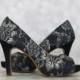 Navy Blue Wedding Shoes --Navy Peep Toe Platform Wedding Shoes with Lace Overlay - CHOOSE YOUR COLOR