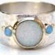Handmade Engagement Ring - Fine 14k gold ring silver ring White opal, blue opal Gemstone Similar diamond ring MADE TO ORDER