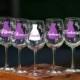 Bridesmaid gift idea wine glass, Includes name and title.  Plum dress on glass with white accents or your colors.  1 glass