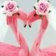 Pink Flamingo Cake Topper: Bride and Bride Tropical Love Bird Gay & Lesbian Wedding Cake Topper -- Two Brides